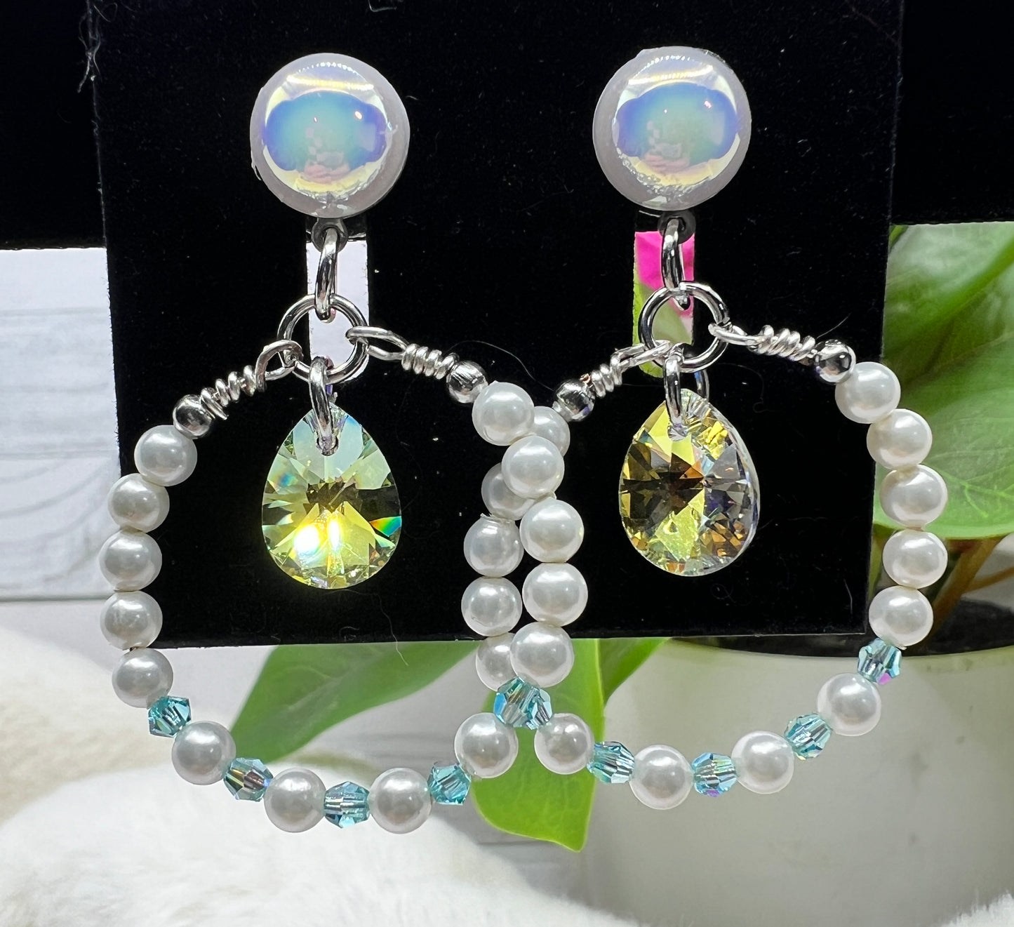 Pearl and crystal hoop earrings