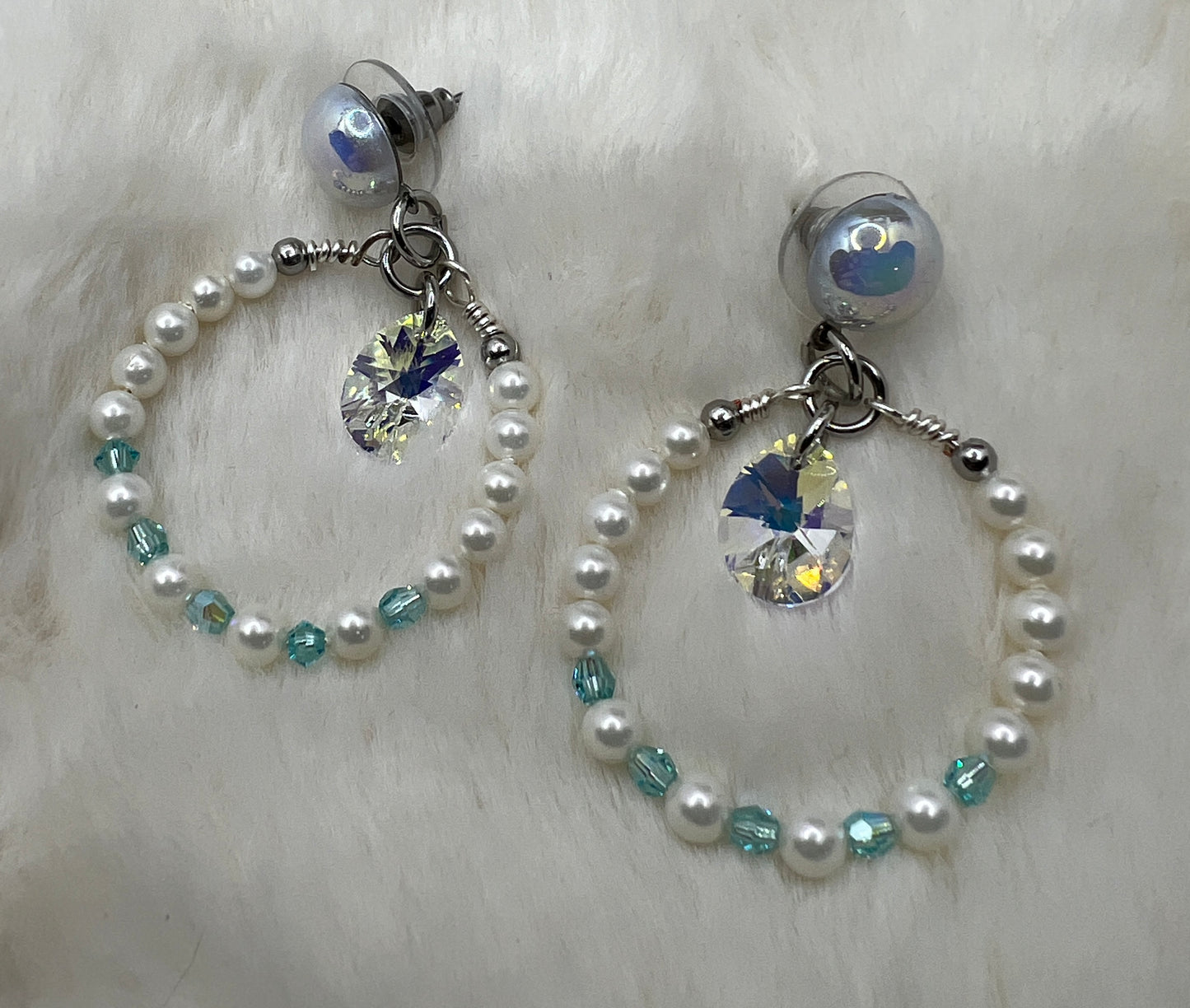 Pearl and crystal hoop earrings