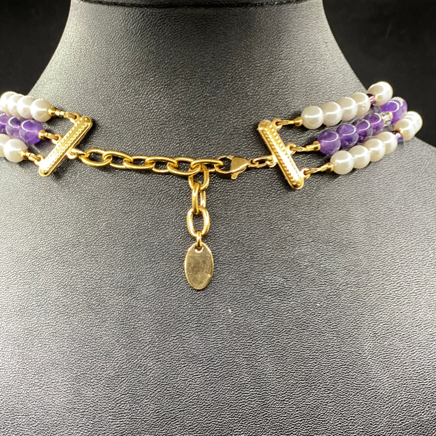 Trio Statement Necklace, Amethyst and Pearl