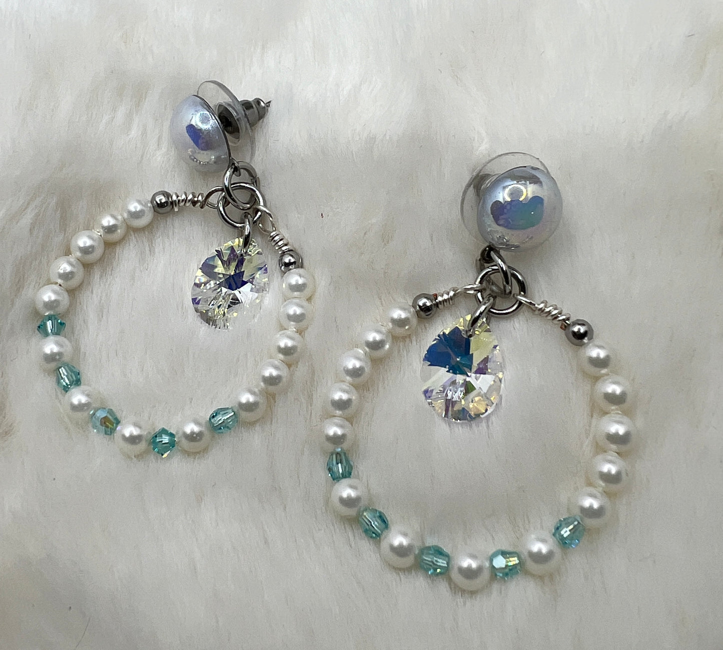 Pearl and crystal hoop earrings